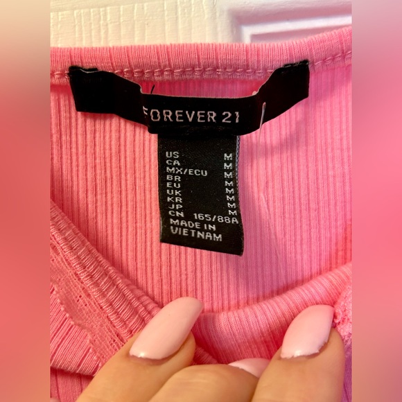 Forever 21 Pink Ribbed Lace Trim Cami Tee - Picture 4 of 7